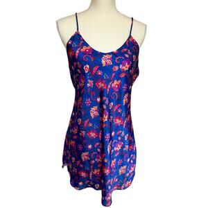 Vintage 1970's Pinx made in USA Blue Floral Mini Lingerie Slip Dress Medium